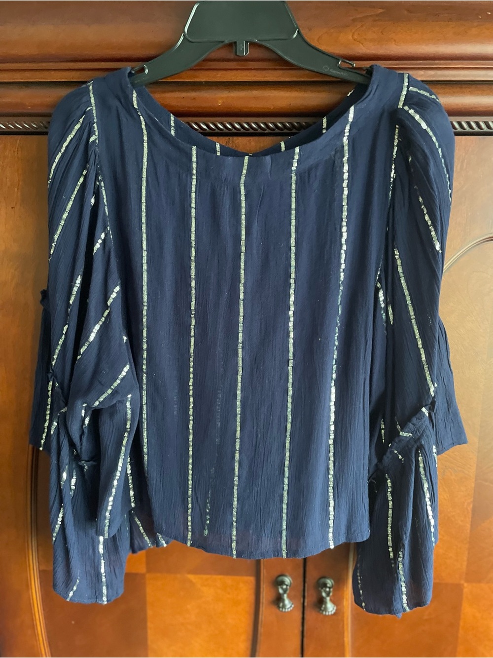 Floreat Navy Blouse with Metallic Stripe Detail